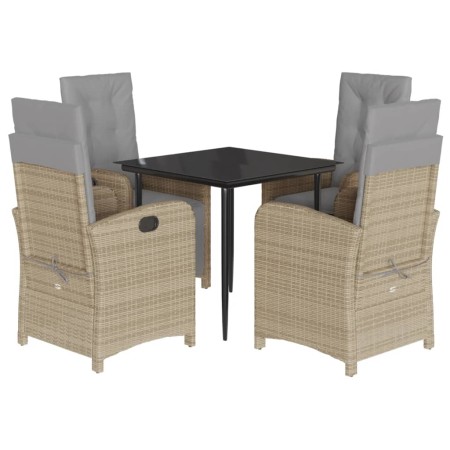 Set da Pranzo da Giardino 5 pz con Cuscini Beige in Polyrattan