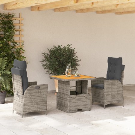 Set da Pranzo da Giardino 3 pz con Cuscini in Polyrattan Grigio