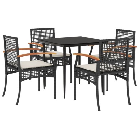 Set da Pranzo da Giardino 5 pz Nero con Cuscini in Polyrattan