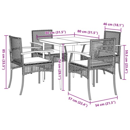 Set da Pranzo da Giardino 5 pz Nero con Cuscini in Polyrattan