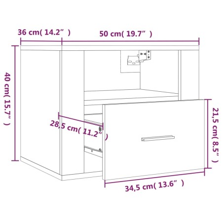 Comodini a Muro 2 pz Grigio Cemento 50x36x40 cm