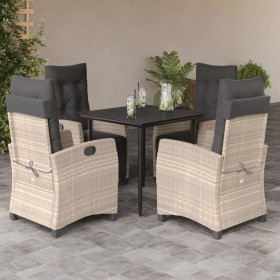 Set Pranzo da Giardino 5pz con Cuscini Grigio Chiaro Polyrattan