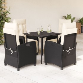 Set da Pranzo da Giardino 5 pz Nero con Cuscini in Polyrattan