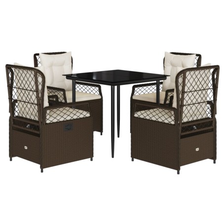 Set da Pranzo da Giardino 5pz con Cuscini in Polyrattan Marrone