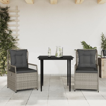 Set Pranzo da Giardino 3pz con Cuscini Grigio Chiaro Polyrattan