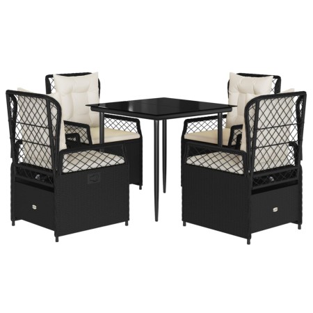 Set da Pranzo da Giardino 5 pz Nero con Cuscini in Polyrattan