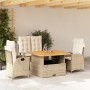 Set da Pranzo da Giardino 4 pz con Cuscini Beige in Polyrattan