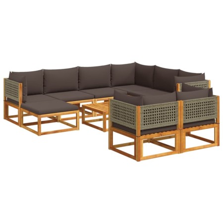 Set Divani da Giardino 10pz con Cuscini Legno Massello Acacia