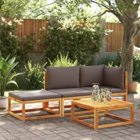 Set Divano da Giardino 3pz con Cuscini Legno Massello di Acacia