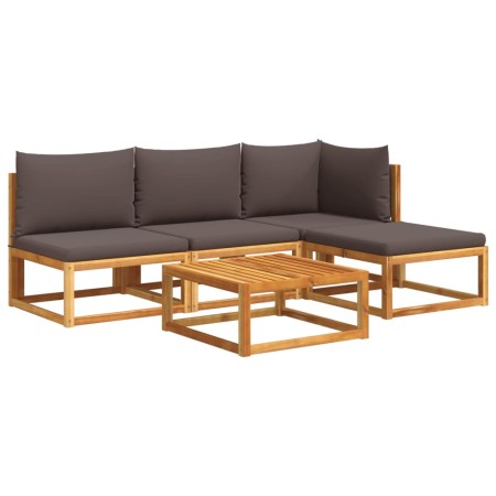 Set Divano da Giardino 5 pz con Cuscini Legno Massello Acacia