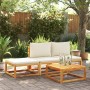 Poggiapiedi Giardino con Cuscino 65x65x29 Legno Massello Acacia