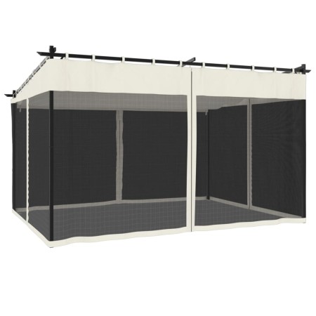 Gazebo con Pareti in Rete Crema 4x3 m in Acciaio