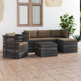 Set Divani da Giardino su Pallet 6 pz con Cuscini Massello Pino