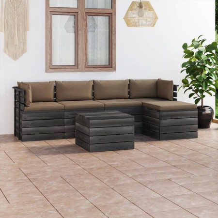 Set Divani da Giardino su Pallet 6 pz con Cuscini Massello Pino