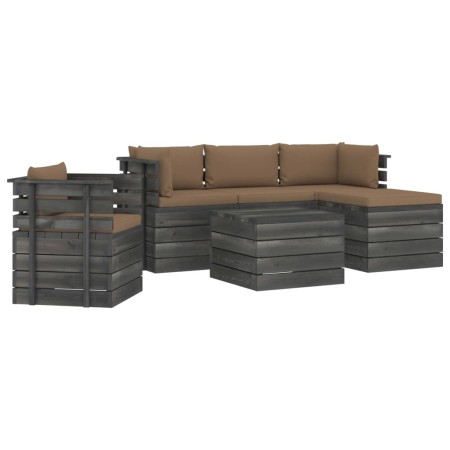 Set Divani da Giardino su Pallet 6 pz con Cuscini Massello Pino