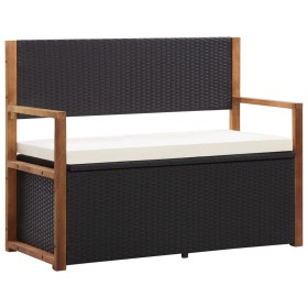 Cassapanca 115 cm in Polyrattan e Legno Massello di Acacia Nero