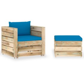 Set Salotto da Giardino 2 pz con Cuscini Legno Impregnato Verde