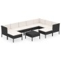 Set Divani da Giardino 10 pz con Cuscini in Polyrattan Nero