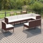 Set Divani da Giardino 9 pz con Cuscini in Polyrattan Marrone