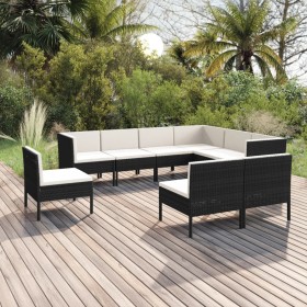 Set Divani da Giardino 9 pz con Cuscini in Polyrattan Nero