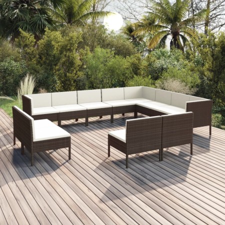 Set Divani da Giardino 12 pz con Cuscini in Polyrattan Marrone