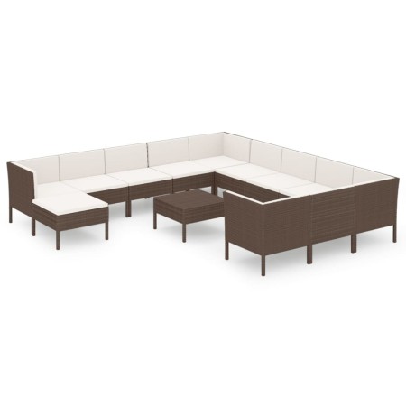 Set Divani da Giardino 13 pz con Cuscini in Polyrattan Marrone