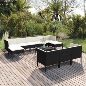 Set Divani da Giardino 11 pz con Cuscini in Polyrattan Nero