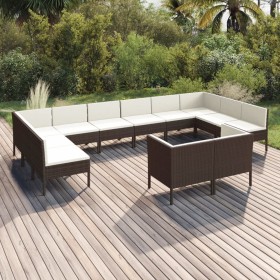 Set Divani da Giardino 12 pz con Cuscini in Polyrattan Marrone