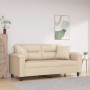 Divano a 2 Posti con Cuscini Crema 140 cm Tessuto Microfibra