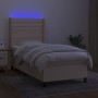 Letto a Molle con Materasso e LED Crema 90x200 cm in Tessuto