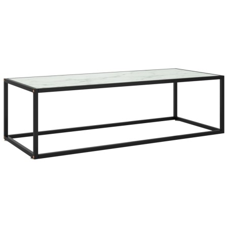 Tavolino da Salotto Nero con Vetro Marmo Bianco 120x50x35 cm