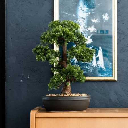 Emerald Ficus Artificiale Mini Bonsai con Vaso Marrone 43 cm