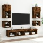 Mobili TV a Muro con LED 8pz Rovere Fumo in Legno Multistrato