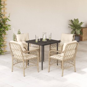 Set da Pranzo da Giardino 5 pz con Cuscini Beige in Polyrattan