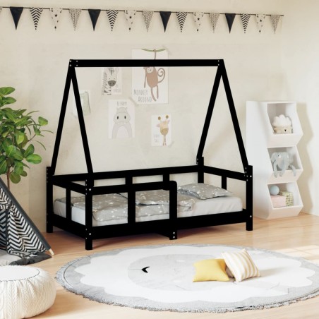 Giroletto per Bambini Nero 70x140 cm in Legno Massello di Pino