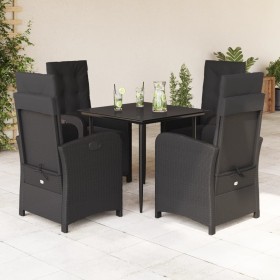 Set da Pranzo da Giardino 5 pz Nero con Cuscini in Polyrattan