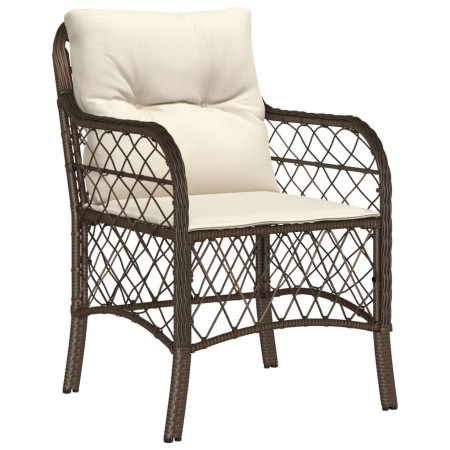 Set da Pranzo da Giardino 5pz con Cuscini in Polyrattan Marrone