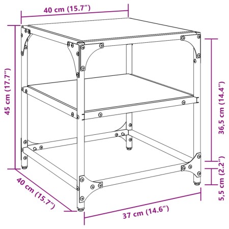 Tavolini da Salotto con Piano Vetro Nero 2pz 40x40x45cm Acciaio