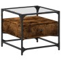Tavolino con Piano in Vetro Rovere Fumo 50x50x45 cm Acciaio