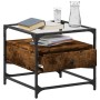 Tavolino con Piano in Vetro Rovere Fumo 50x50x45 cm Acciaio