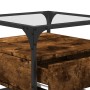 Tavolino con Piano in Vetro Rovere Fumo 50x50x45 cm Acciaio