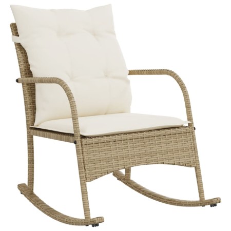 Sedia a Dondolo da Giardino con Cuscini in Polyrattan Beige