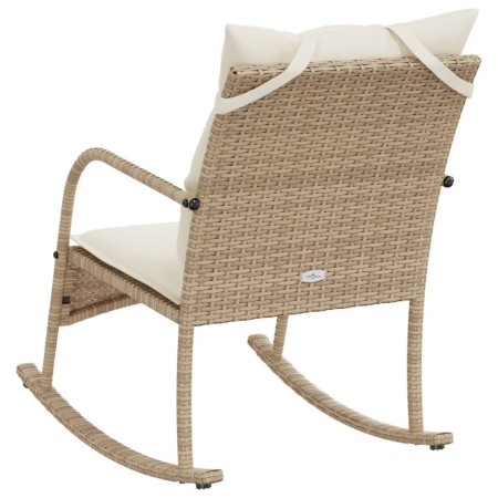 Sedia a Dondolo da Giardino con Cuscini in Polyrattan Beige