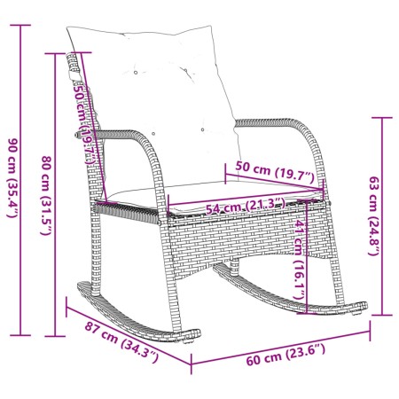 Sedia a Dondolo da Giardino con Cuscini in Polyrattan Beige