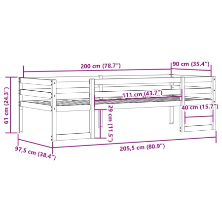 Giroletto per Bambini Marrone Cera 90x200cm Legno Massello Pino