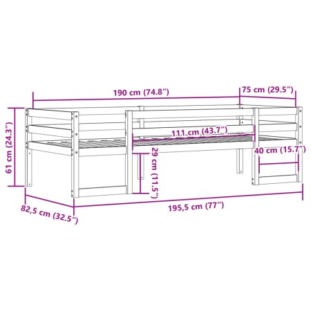 Giroletto Bambini Marrone Cera 75x190 cm Legno Massello di Pino