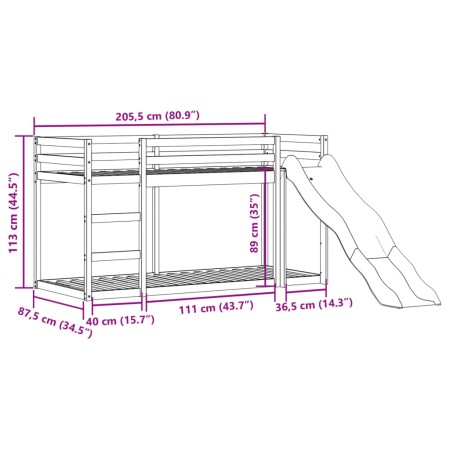 Letto a Castello Scivolo e Scala 80x200 cm Legno Massello Pino