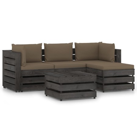 Set Divani da Giardino con Cuscini 5 pz Legno Impregnato Grigio