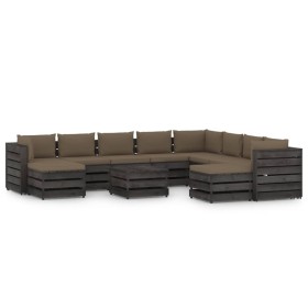 Set Divani da Giardino con Cuscini 11pz Legno Impregnato Grigio