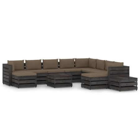 Set Divani da Giardino con Cuscini 12pz Legno Impregnato Grigio